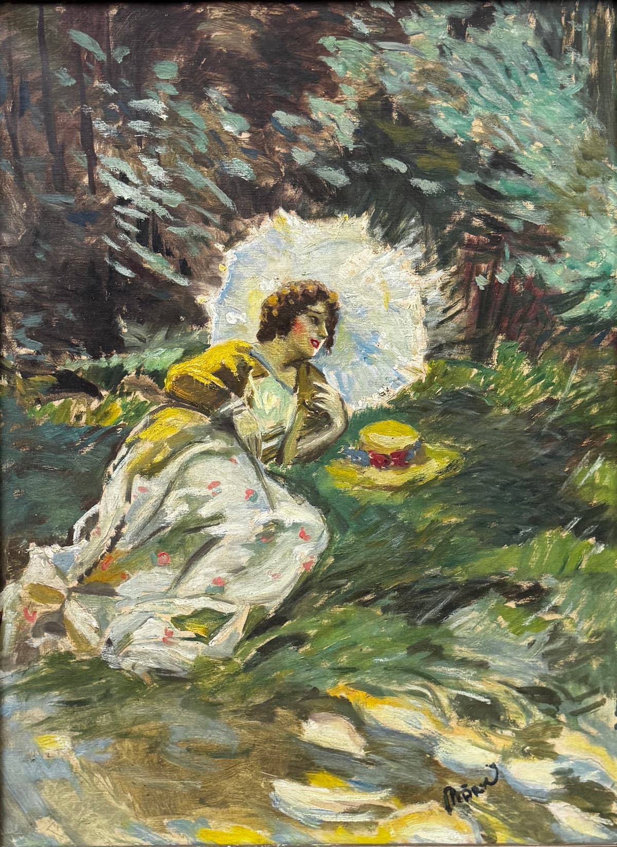 Pihenő hölgy napernyővel