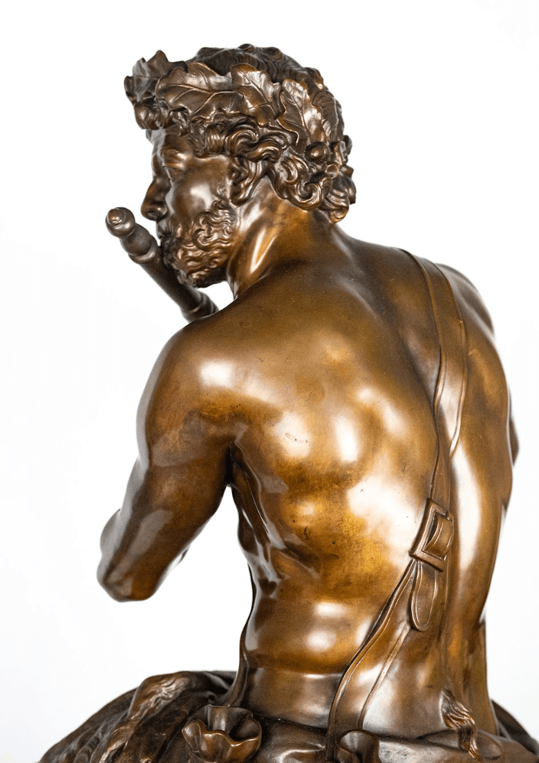 Coysevox 'Faun playing the flute' bronz szobor F. Barbedienne öntőműhely pecsét