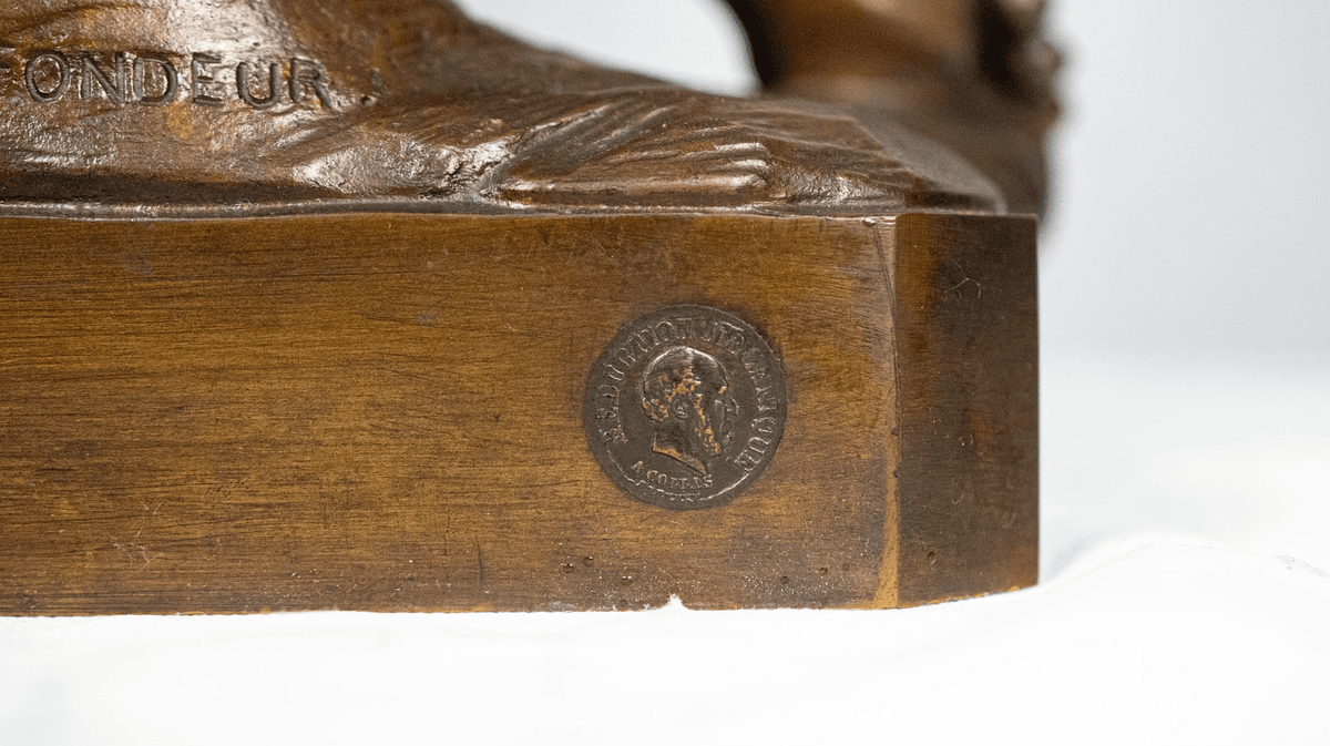 Coysevox 'Faun playing the flute' bronz szobor F. Barbedienne öntőműhely pecsét