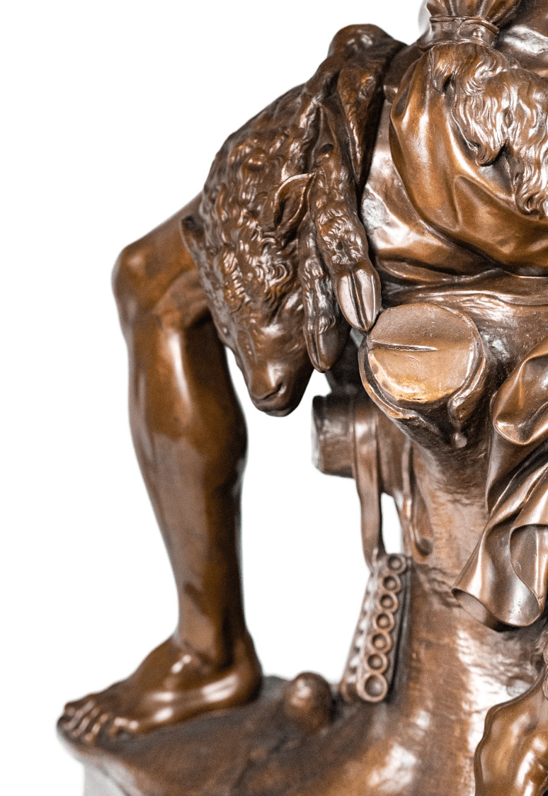 Coysevox 'Faun playing the flute' bronz szobor F. Barbedienne öntőműhely pecsét