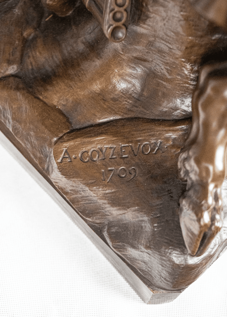 Coysevox 'Faun playing the flute' bronz szobor F. Barbedienne öntőműhely pecsét