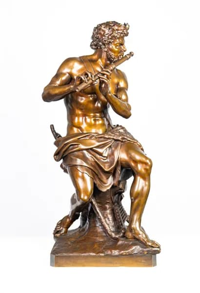 Antoine Coysevox Faun playing the flute bronze sculpture