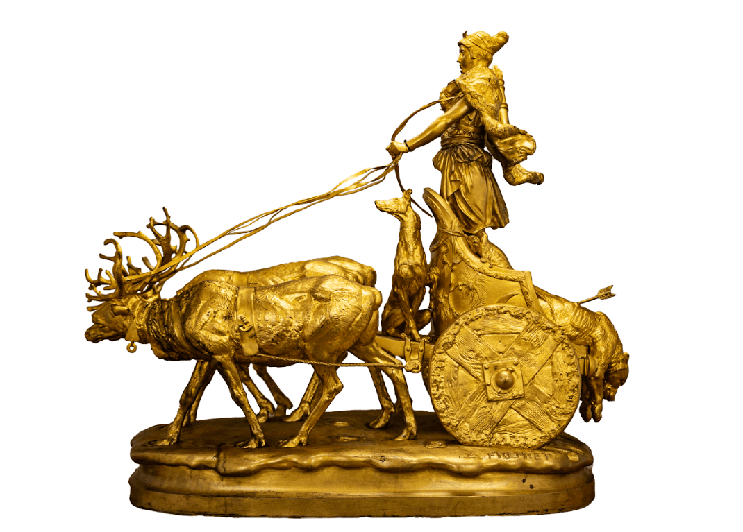 Diana on a Reindeer-drawn Chariot bronz szobor