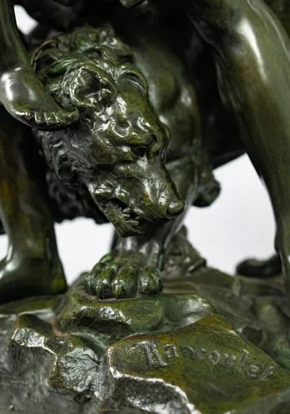 Ernest Rancoulet Hercua et Athena et Cérbéré bronze sculpture