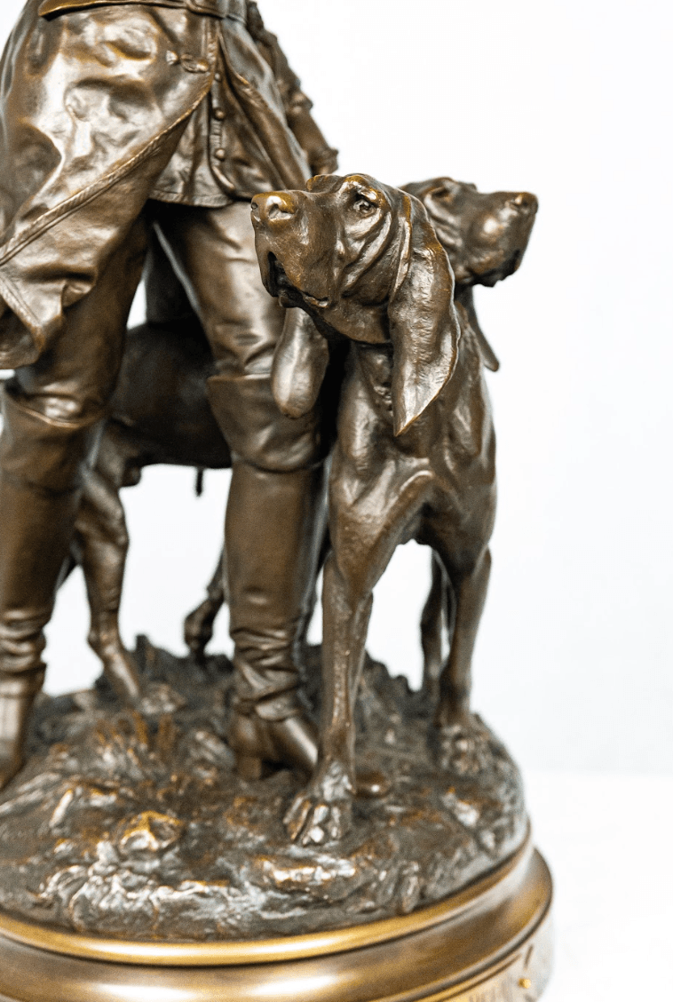 Vadászjelenet kopókkal - Piqueur au Relais bronz szobor 19.század