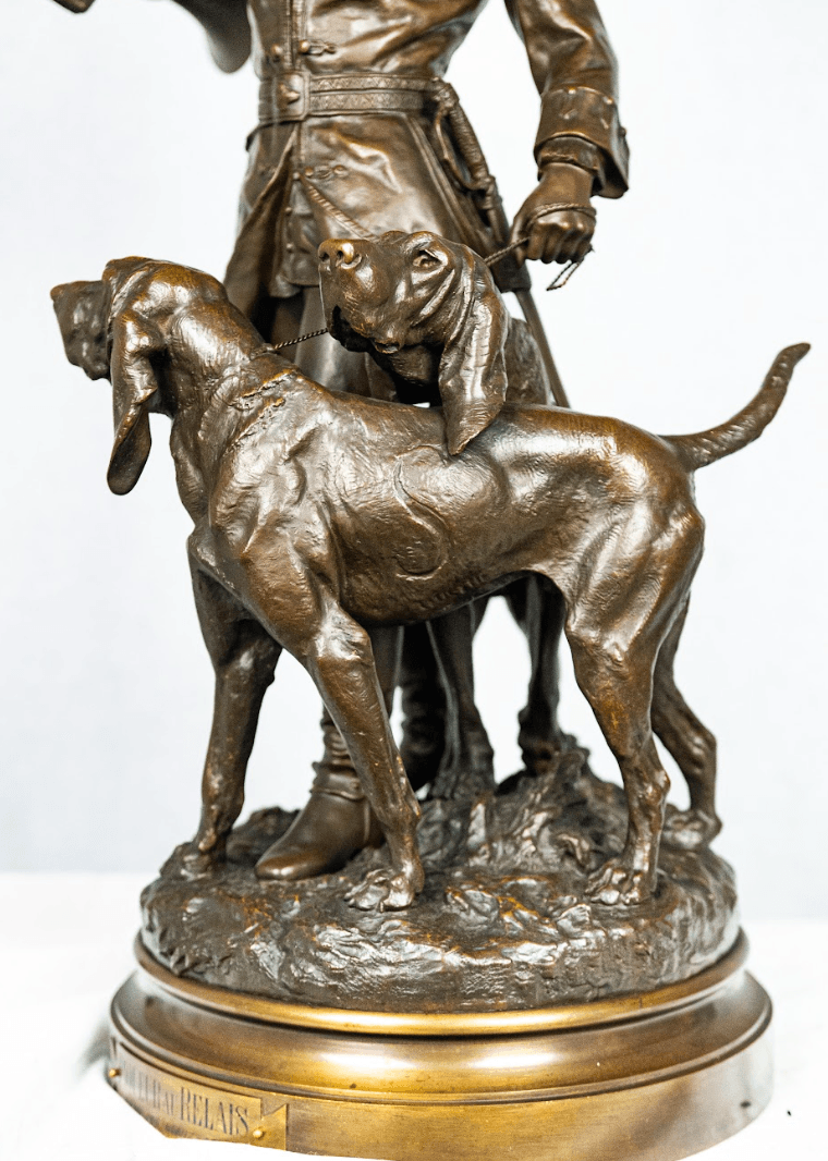 Vadászjelenet kopókkal - Piqueur au Relais bronz szobor 19.század