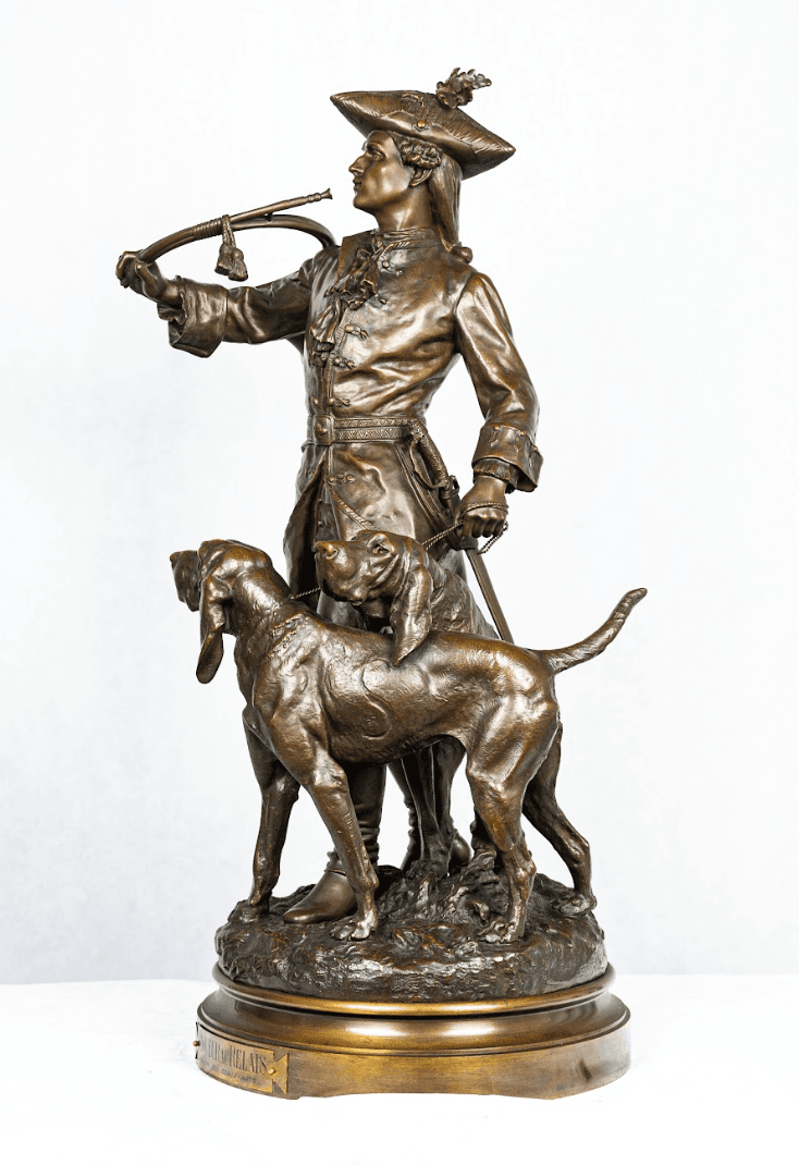 Vadászjelenet kopókkal - Piqueur au Relais bronz szobor 19.század