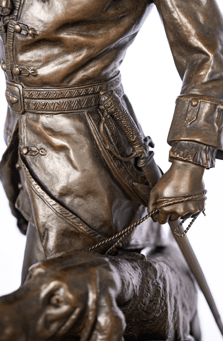 Vadászjelenet kopókkal - Piqueur au Relais bronz szobor 19.század