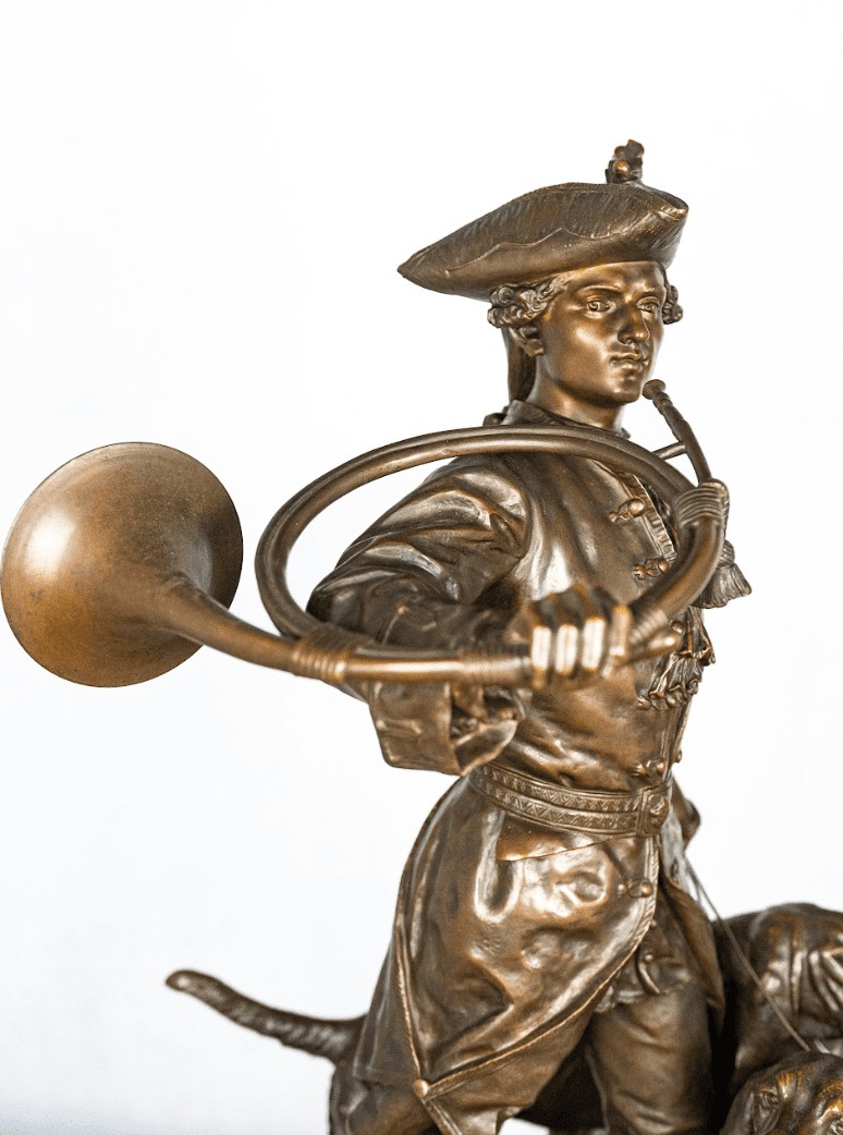 Vadászjelenet kopókkal - Piqueur au Relais bronz szobor 19.század