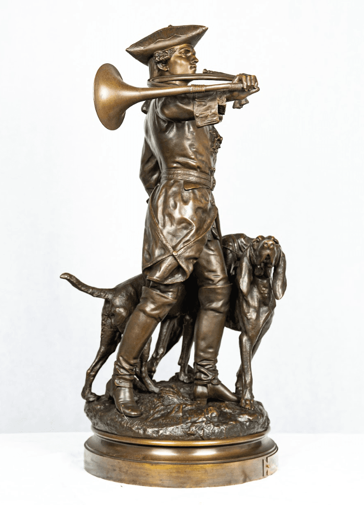 Vadászjelenet kopókkal - Piqueur au Relais bronz szobor 19.század