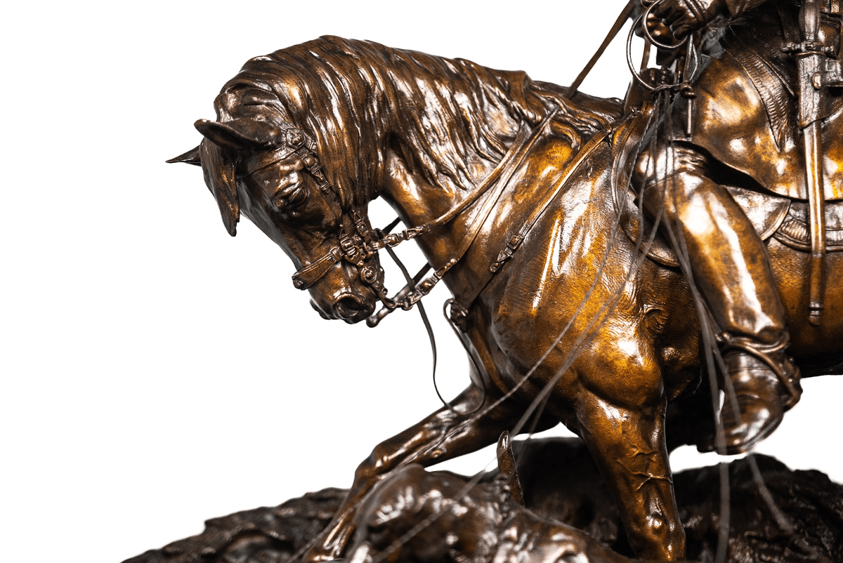 Pierre Jules Mené 'Valet de Chasse Louis XV et sa Harde' bronz szobor 19.század