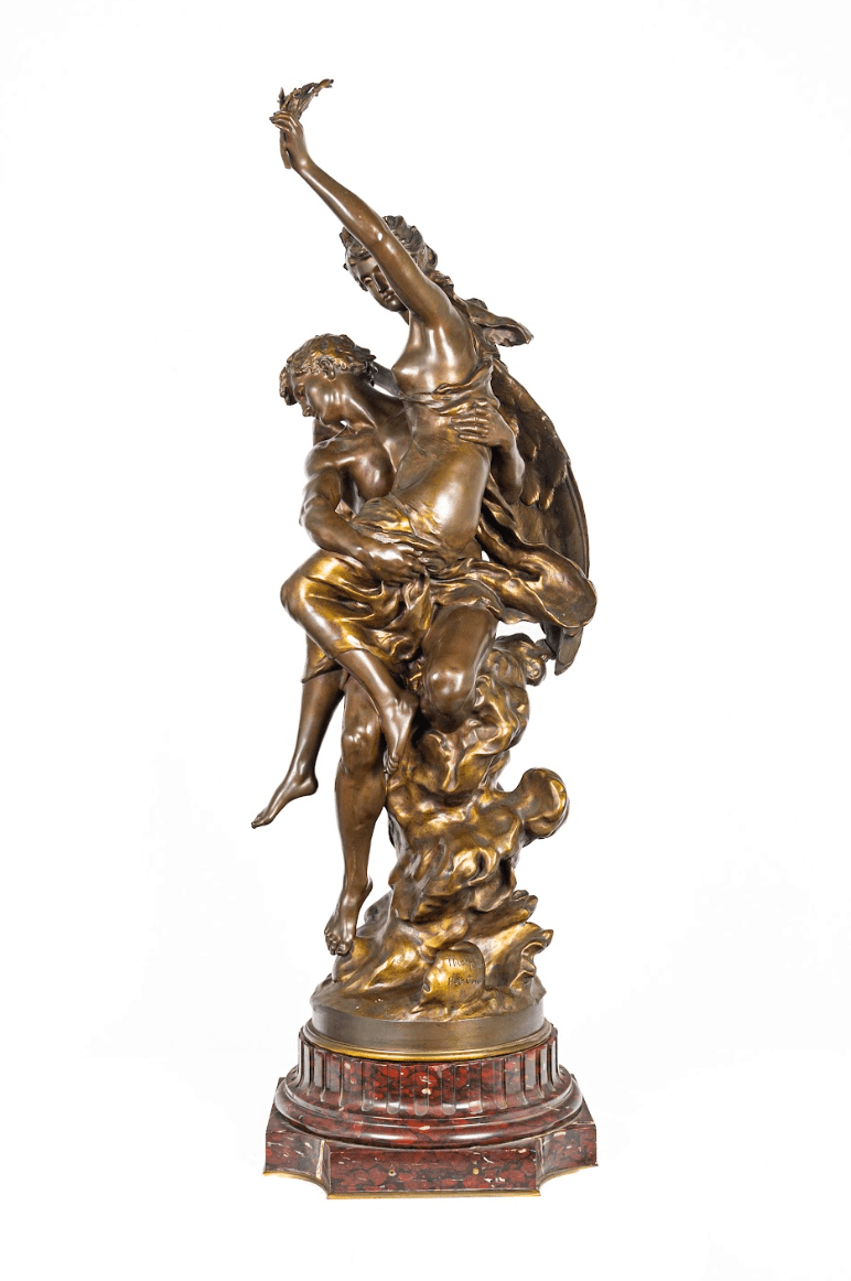 Mathurin Moreau 'Angel and Nymph' bronz szobor 19.század