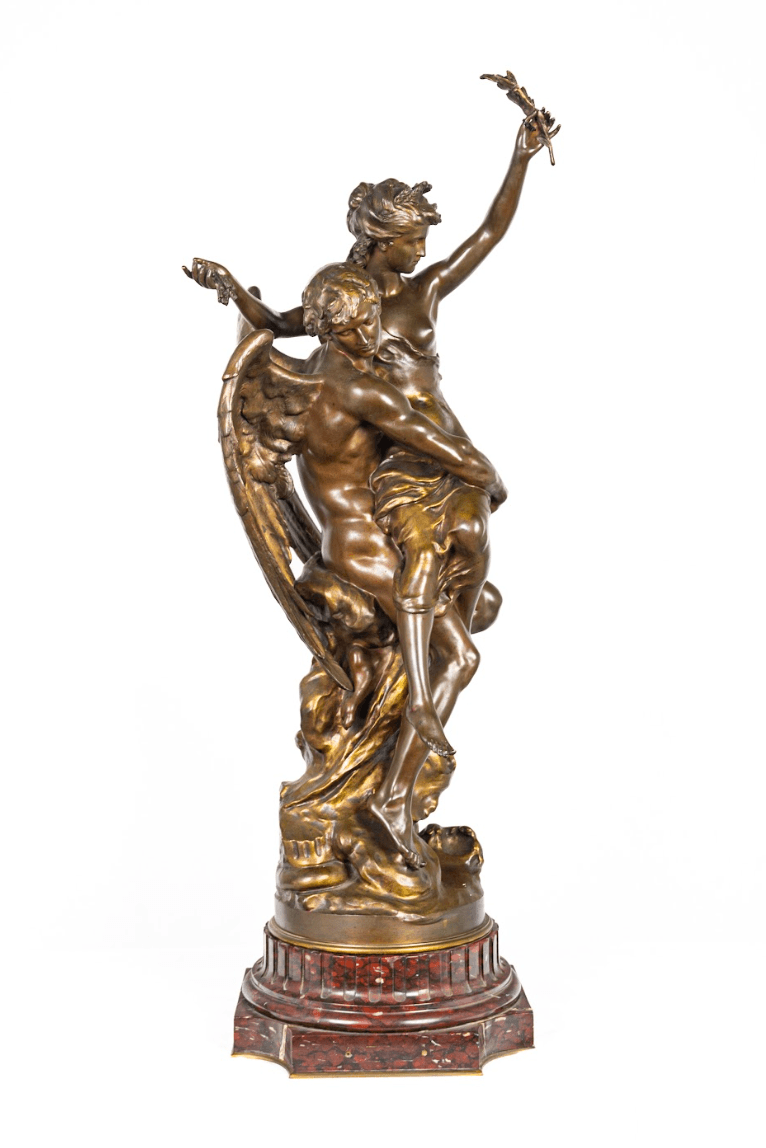 Mathurin Moreau 'Angel and Nymph' bronz szobor 19.század