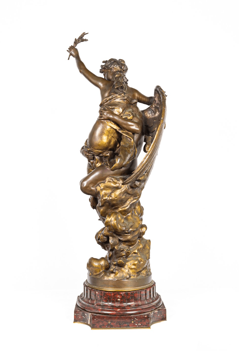 Mathurin Moreau 'Angel and Nymph' bronz szobor 19.század