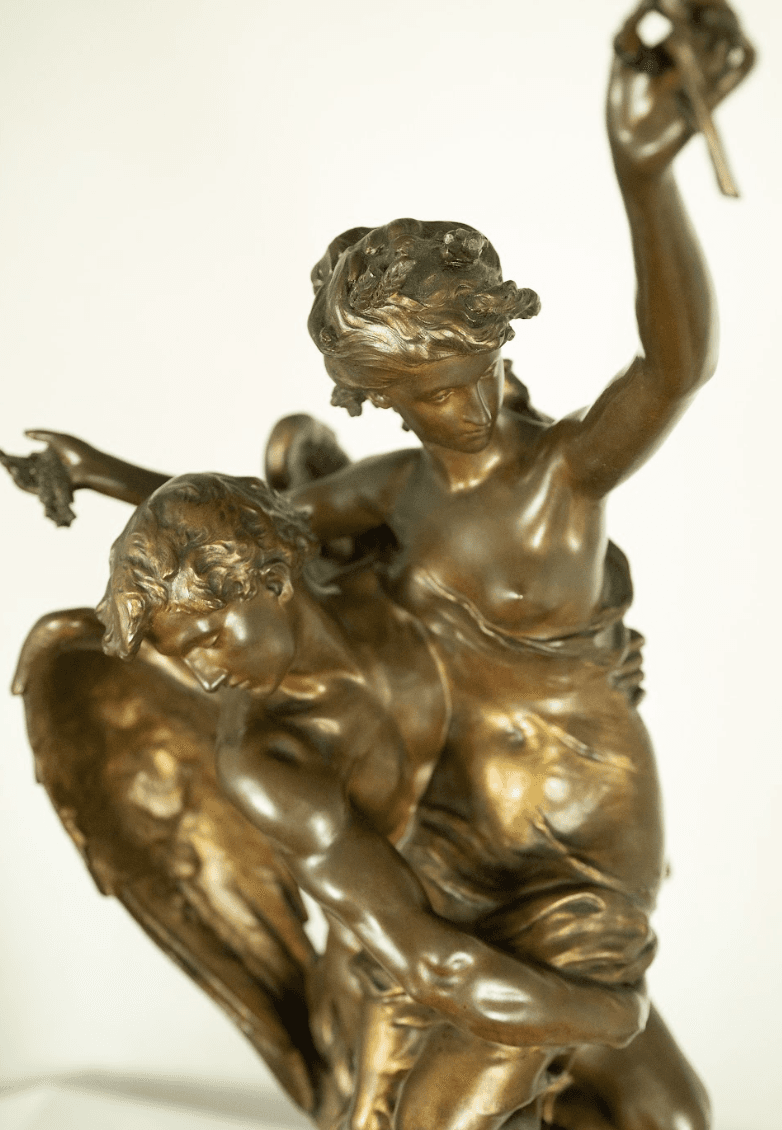 Mathurin Moreau 'Angel and Nymph' bronz szobor 19.század