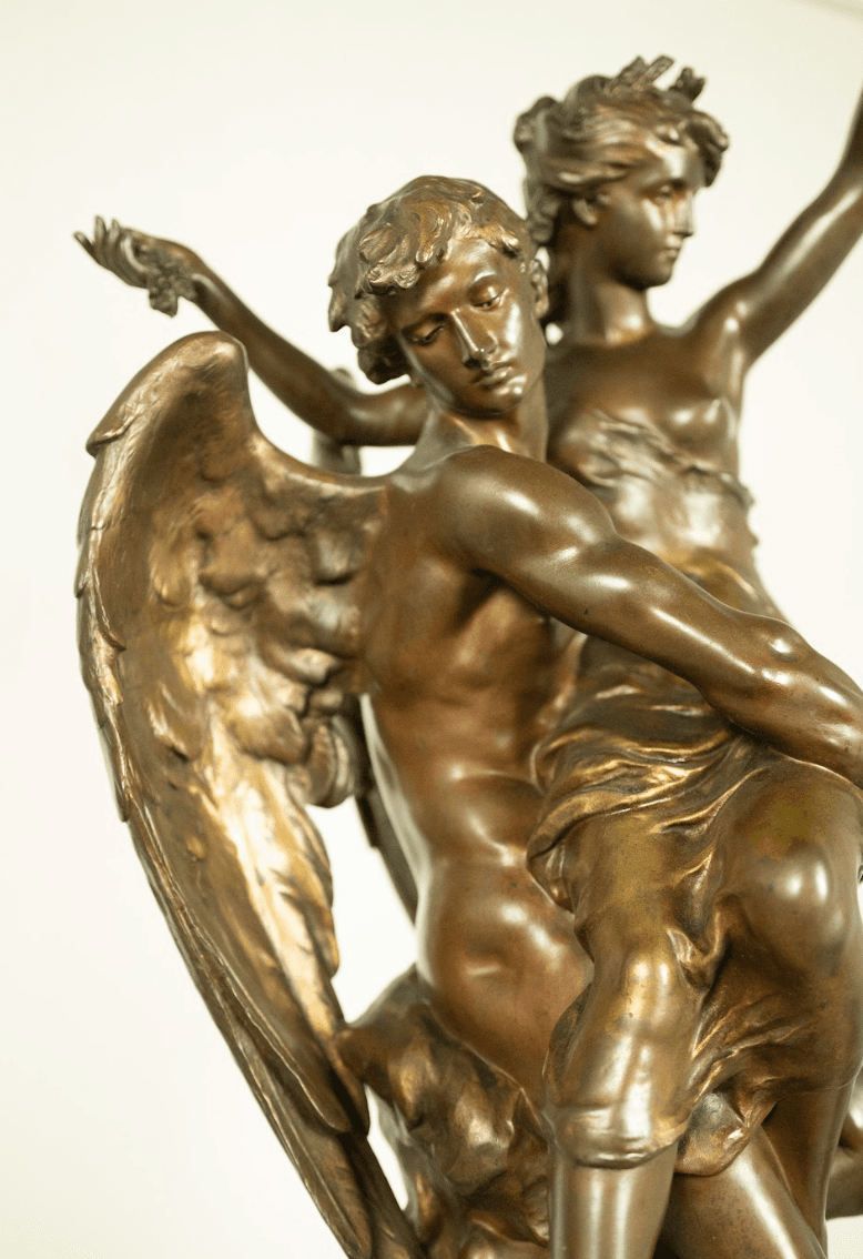 Mathurin Moreau 'Angel and Nymph' bronz szobor 19.század