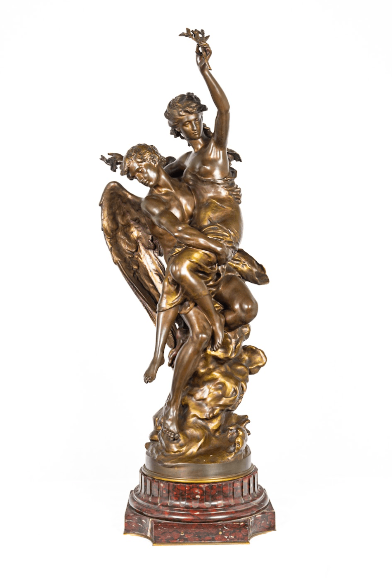 Mathurin Moreau 'Angel and Nymph' bronz szobor 19.század