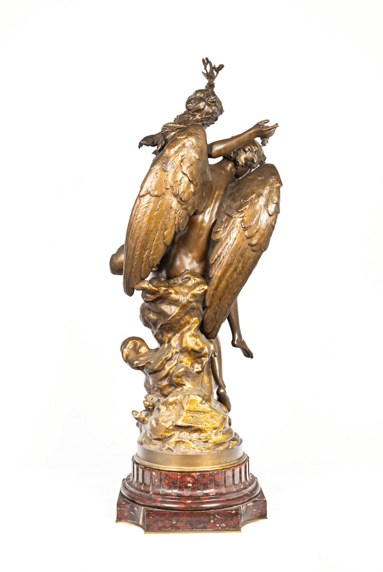 Mathurin Moreau 'Angel and Nymph' bronz szobor 19.század