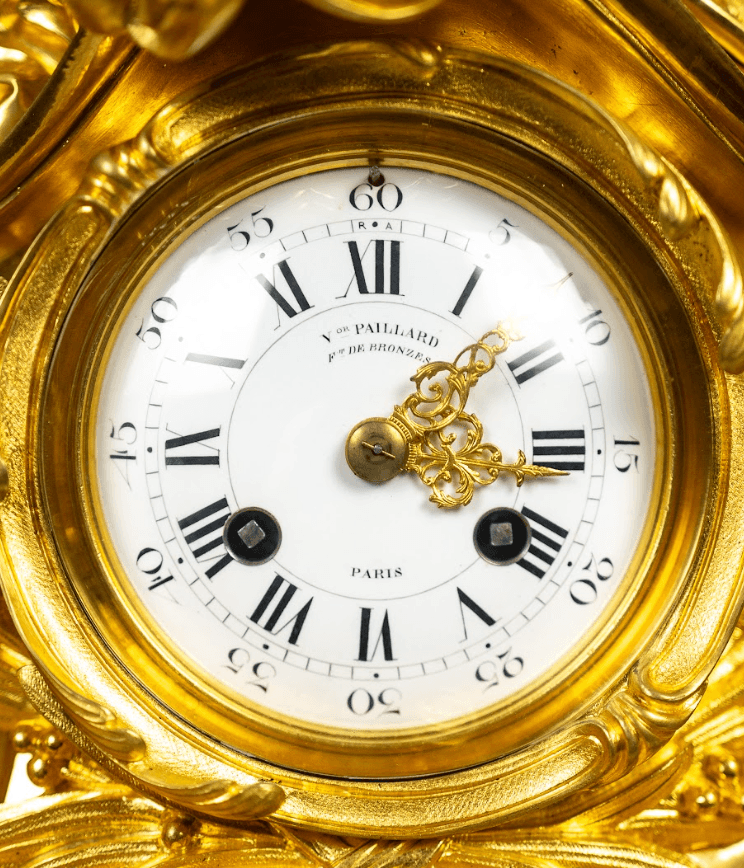 Victor Paillard tűzi aranyozott három darabos kandalló óra szett