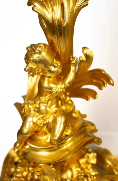 Three-piece fire-gilt mantel clock set by Victor Paillard