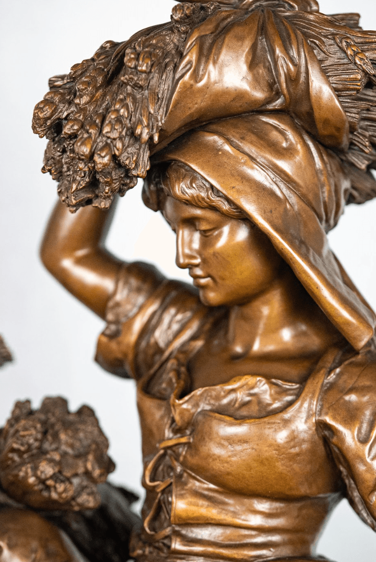 Mathurin Moreau 'Le retour de la moisson' bronz szobor 19.század