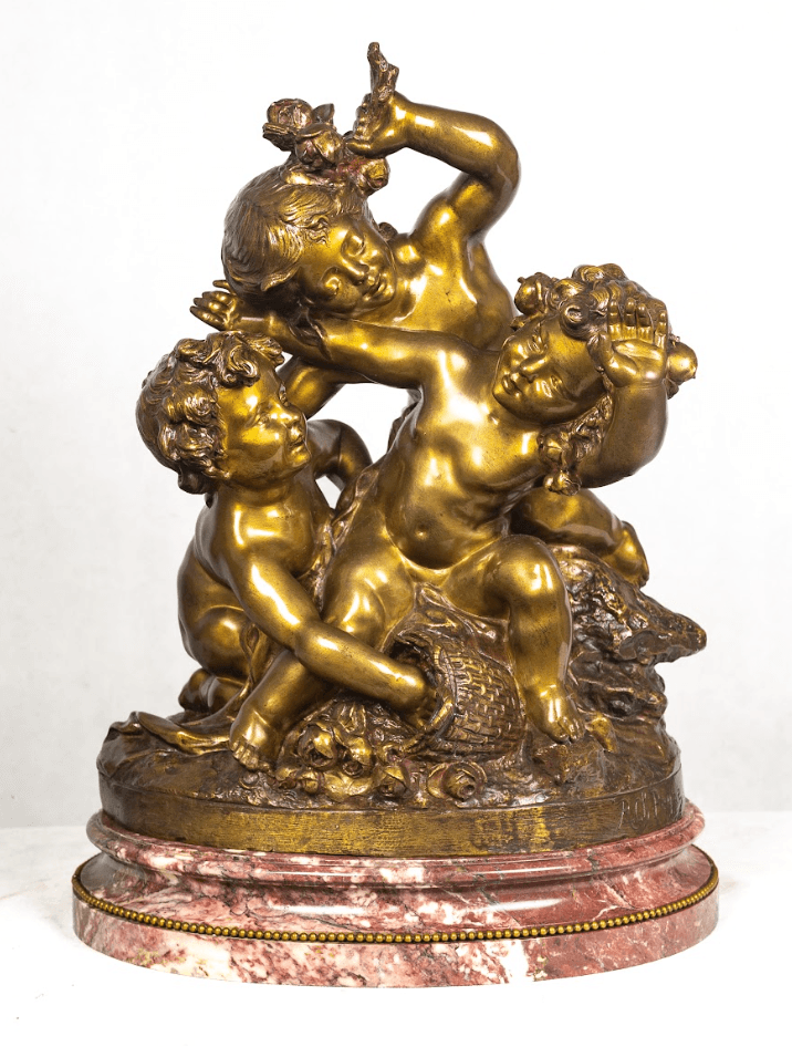 R.Ch.Peyre 'Trois Amours' három alakos bronz szobor 19.század