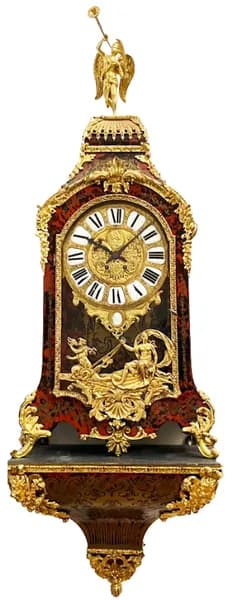 French burgundy Boulle wall cartel clock, signed “Texier Aria”