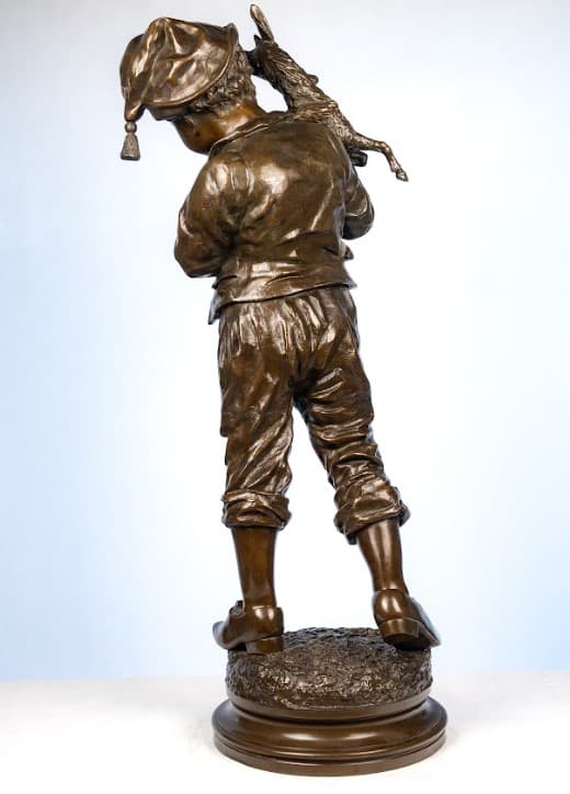 Émile Laporte 'Young boy with goat' bronz szobor 19.század