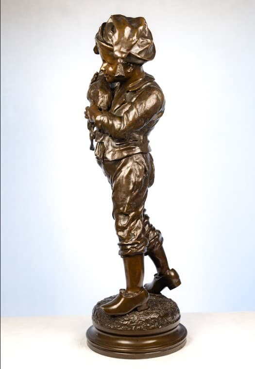 Émile Laporte 'Young boy with goat' bronz szobor 19.század