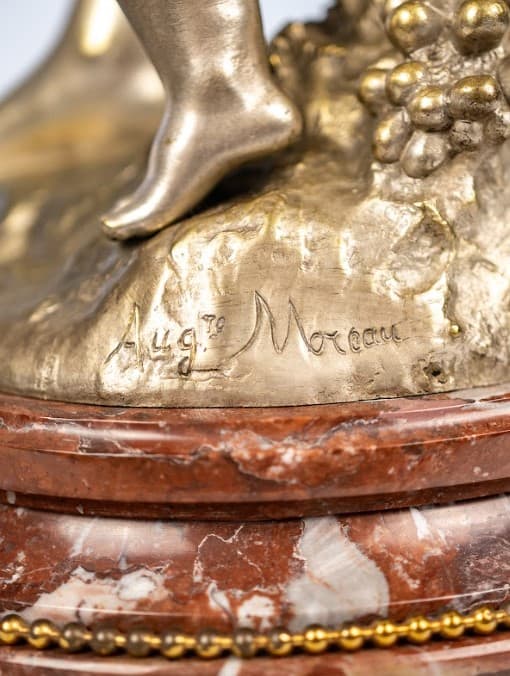 Auguste Moreau "Vénusz és Ámor" ezüstözött bronz szobor 19.század