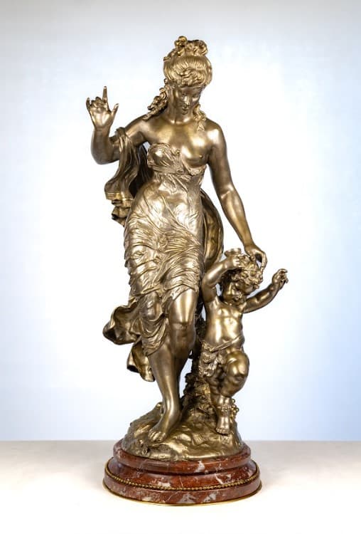 Auguste Moreau "Vénusz és Ámor" ezüstözött bronz szobor 19.század