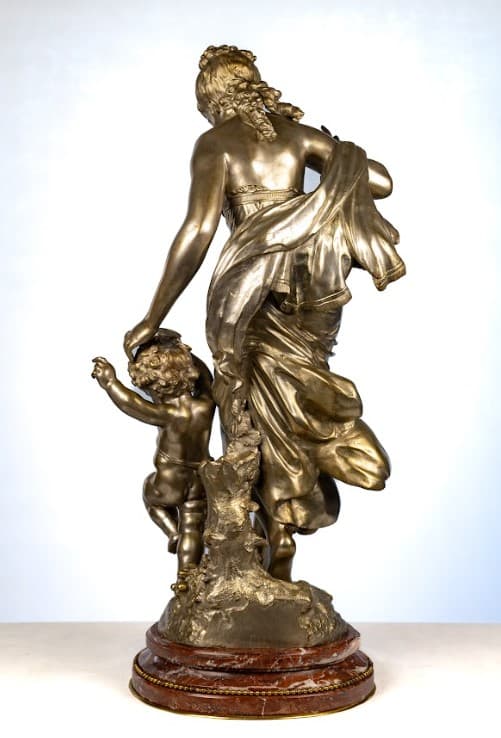 Auguste Moreau "Vénusz és Ámor" ezüstözött bronz szobor 19.század