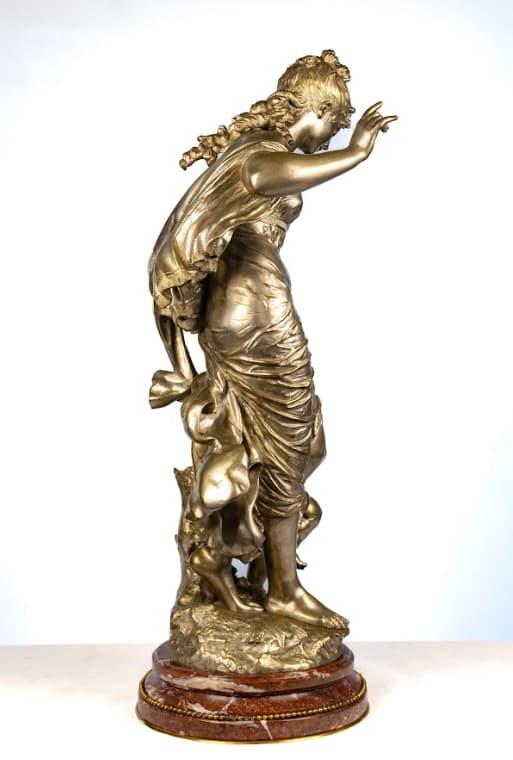 Auguste Moreau "Vénusz és Ámor" ezüstözött bronz szobor 19.század