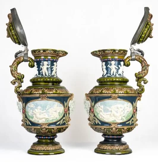 Pair of Schütz Blansko majolica cups
