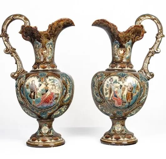Pair of Gerbing & Stephan majolica cups