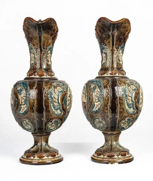 Pair of Gerbing & Stephan majolica cups
