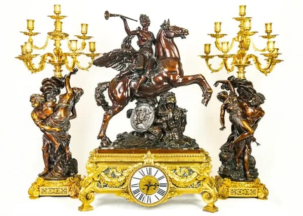 Three-piece clock set by Lerolle Frères