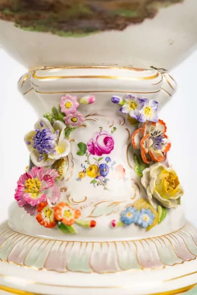 Pair of Dresden porcelain vases, hand-painted with genre scenes, 19th century