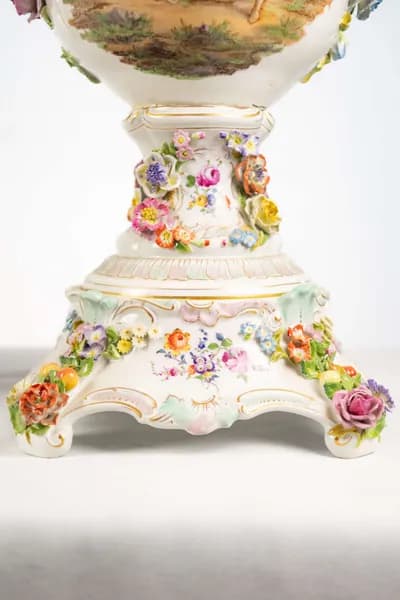 Pair of Dresden porcelain vases, hand-painted with genre scenes, 19th century