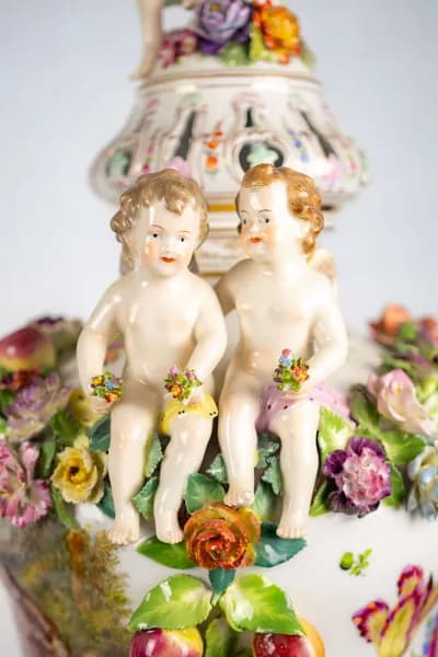 Pair of Dresden porcelain vases, hand-painted with genre scenes, 19th century