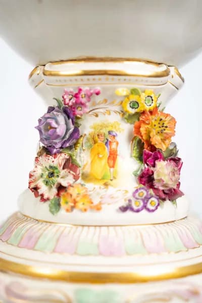 Pair of Dresden porcelain vases, hand-painted with genre scenes, 19th century