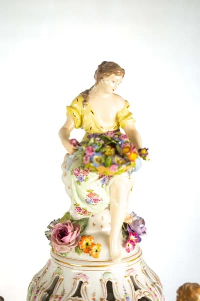 Pair of Dresden porcelain vases, hand-painted with genre scenes, 19th century