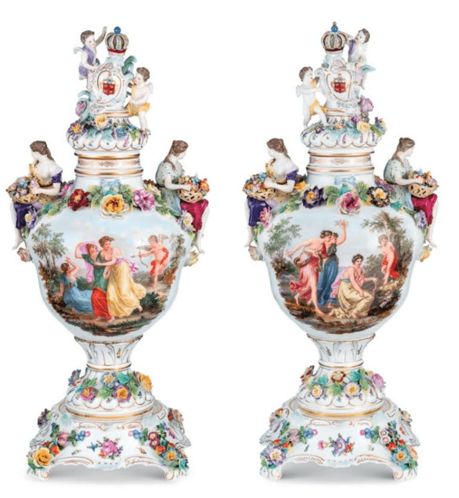 Dresden fedeles díszváza pár