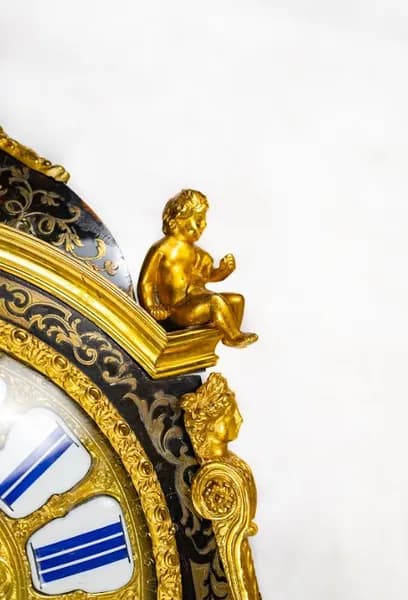 Japy Frères brown Boulle-style elongated cartel wall clock