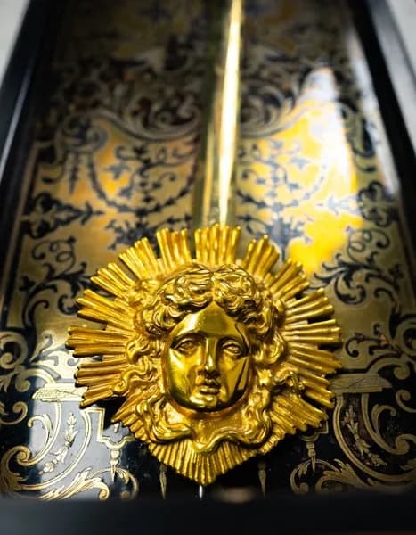Japy Frères brown Boulle-style elongated cartel wall clock
