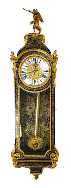 Japy Frères brown Boulle-style elongated cartel wall clock