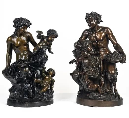 Pair of bronze sculptures “Bacchanalia” after Clodion