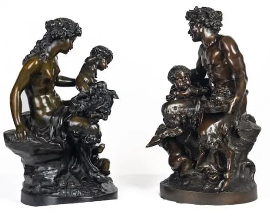 Pair of bronze sculptures “Bacchanalia” after Clodion