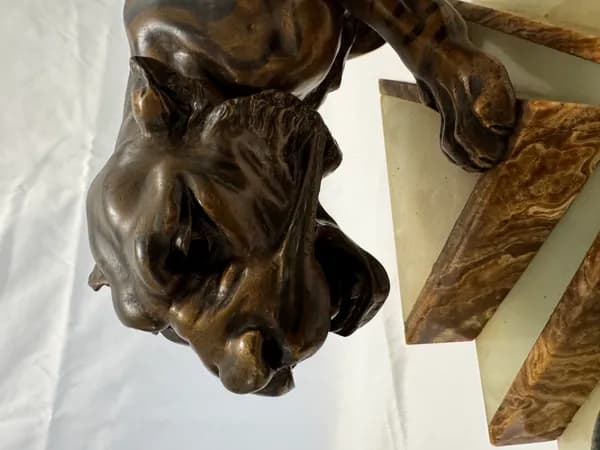 Art deco French Tiger and Cobra statue with marble base