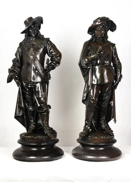 Albert-Ernest Carrier-Belleuse, King Charles I and Cromwell, pair of bronze sculptures, cast by Maison Denière